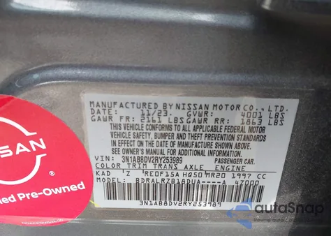 2024 Nissan Sentra Sr Xtronic Cvt z USA, uszkodzony, nr VIN 3N1AB8DV2RY253989